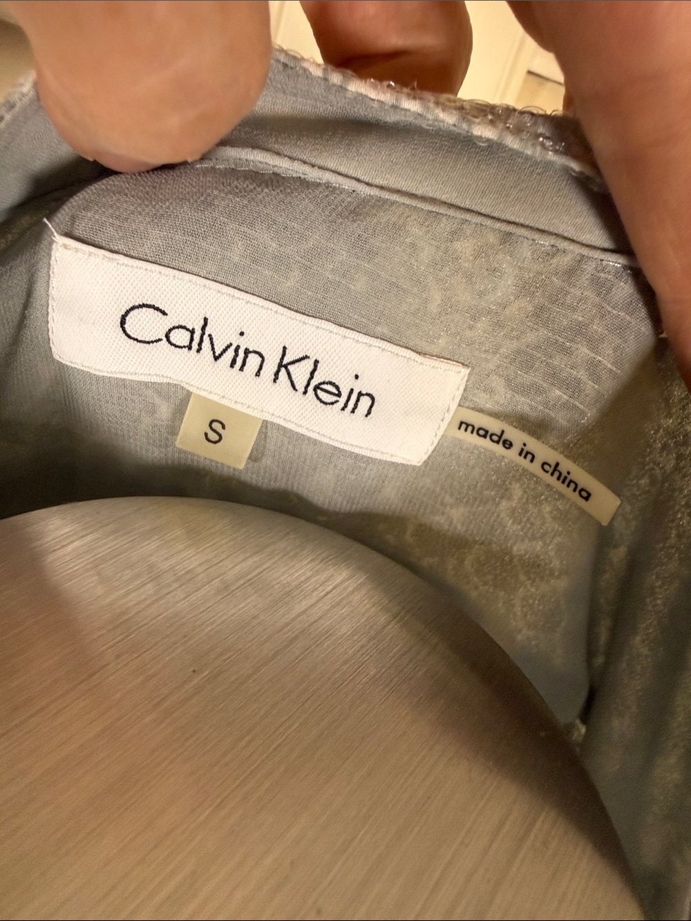 Calvin Klein Silver Gray Sequined Snakeskin Print Blouse - Size Small - Picture 2 of 5